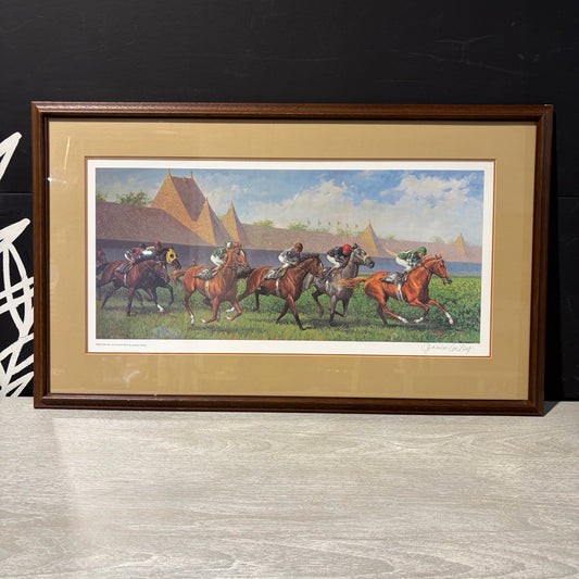 Signed Print "Turf Racing at Saratoga" by Cortez, 31"W x 19"H