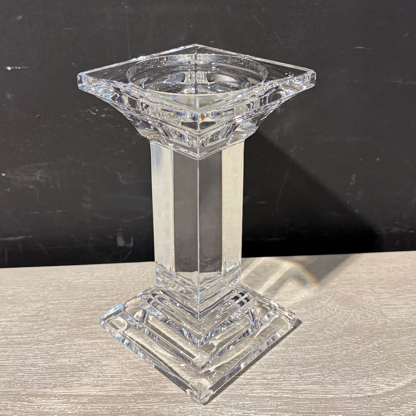 Set of 3 Sq. Crystal Pillar Candle Holders, 3.75"W x 3.75"D x 5.5"/7.25"/9.25"H