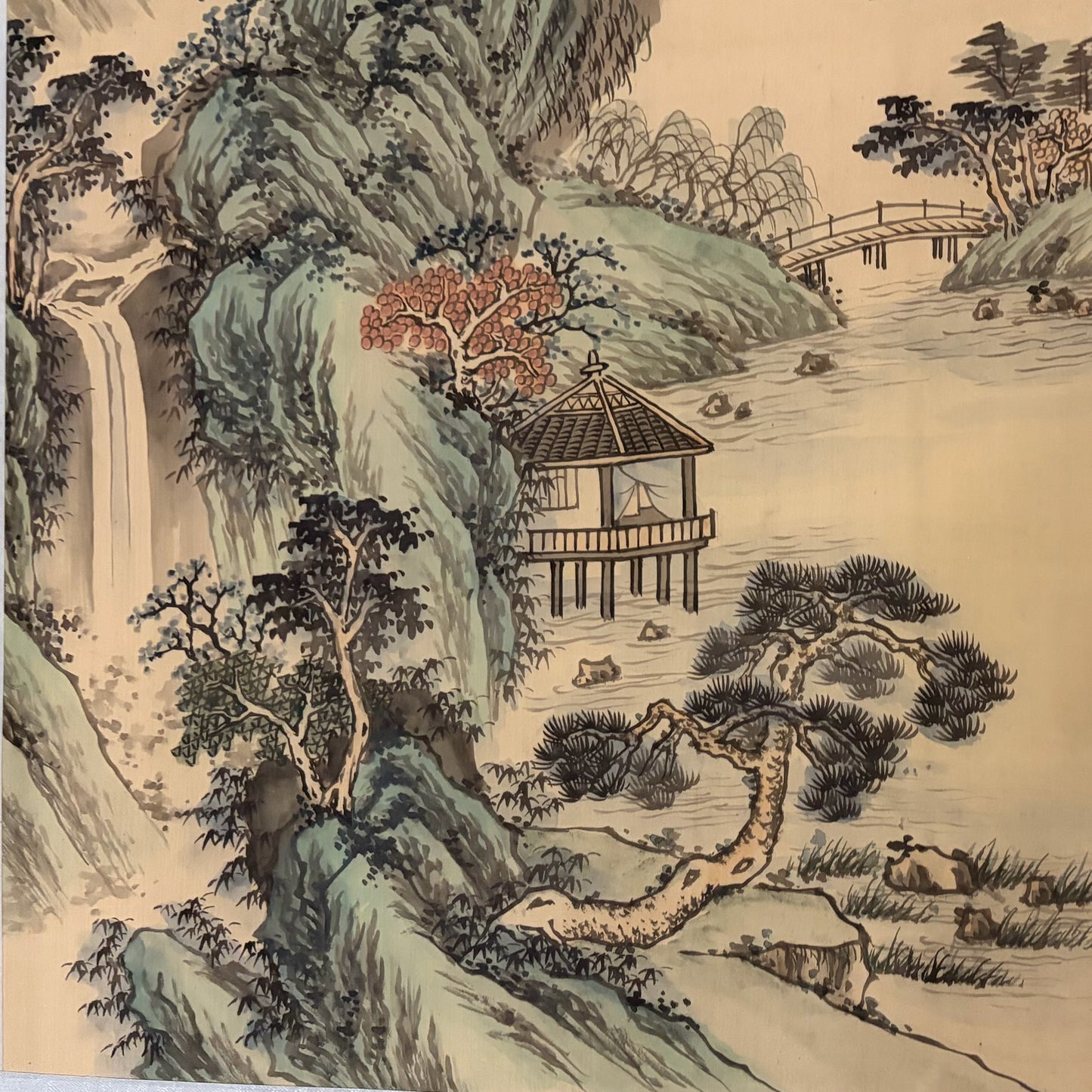 VTG Shan Shui Ink & Water Color on Silk, 18"W x 25.75"H x .5"D