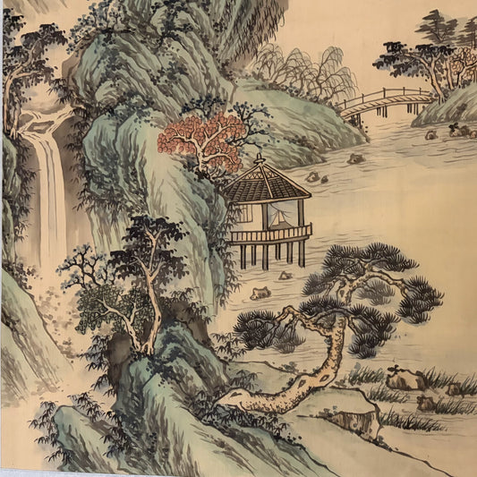 VTG Shan Shui Ink & Water Color on Silk, 18"W x 25.75"H x .5"D