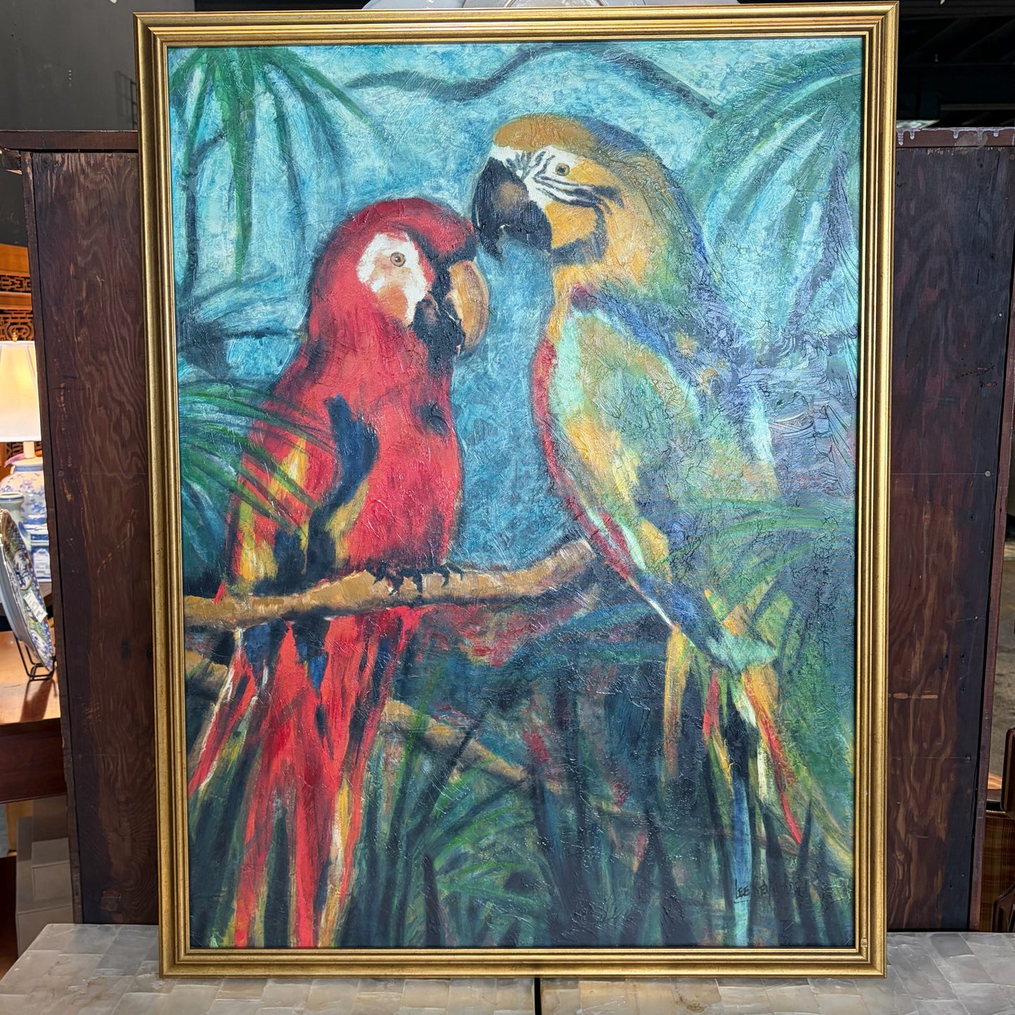 Mid-Century Tropical Macaws, Lee Reynolds, 32.5"W x 43"H x 1.5"D