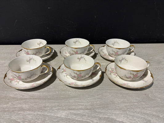 SET 6 Teacups/Saucers, Warwick, USA, 5.5" D x 1" H
