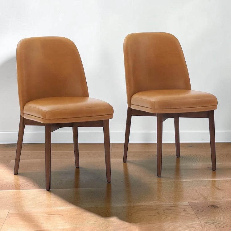 2 Alto Dining Chairs, Carmel Leather/ Walnut, 23.5"D x 18.75"H x 32"H