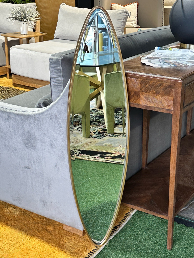 Oval mirror, gold rim, 45"Lx12"Wx1"H