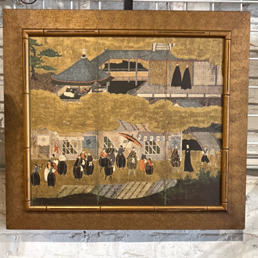 "Portuguese Visitors Arriving in Japan' print on board, 21"W x 23"H