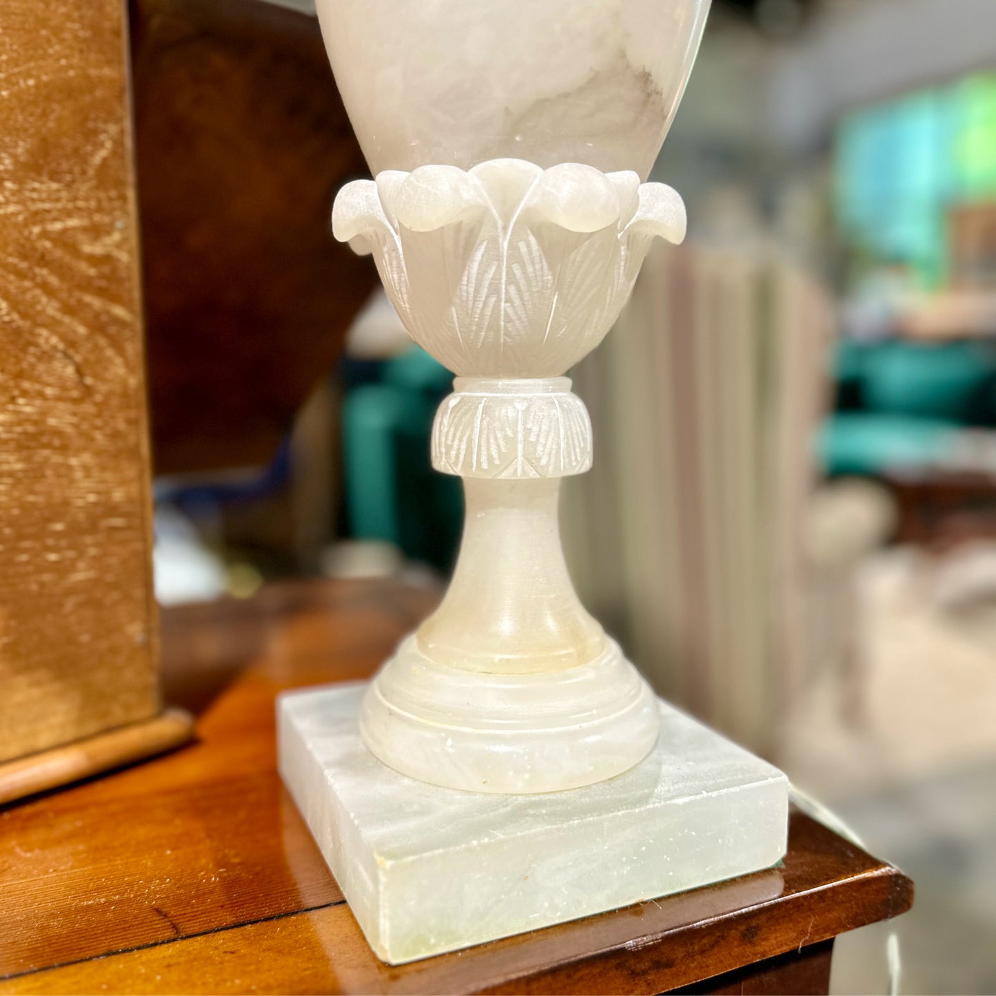 Italian White Alabaster Table Lamp, 31.5" H x 19" Dia