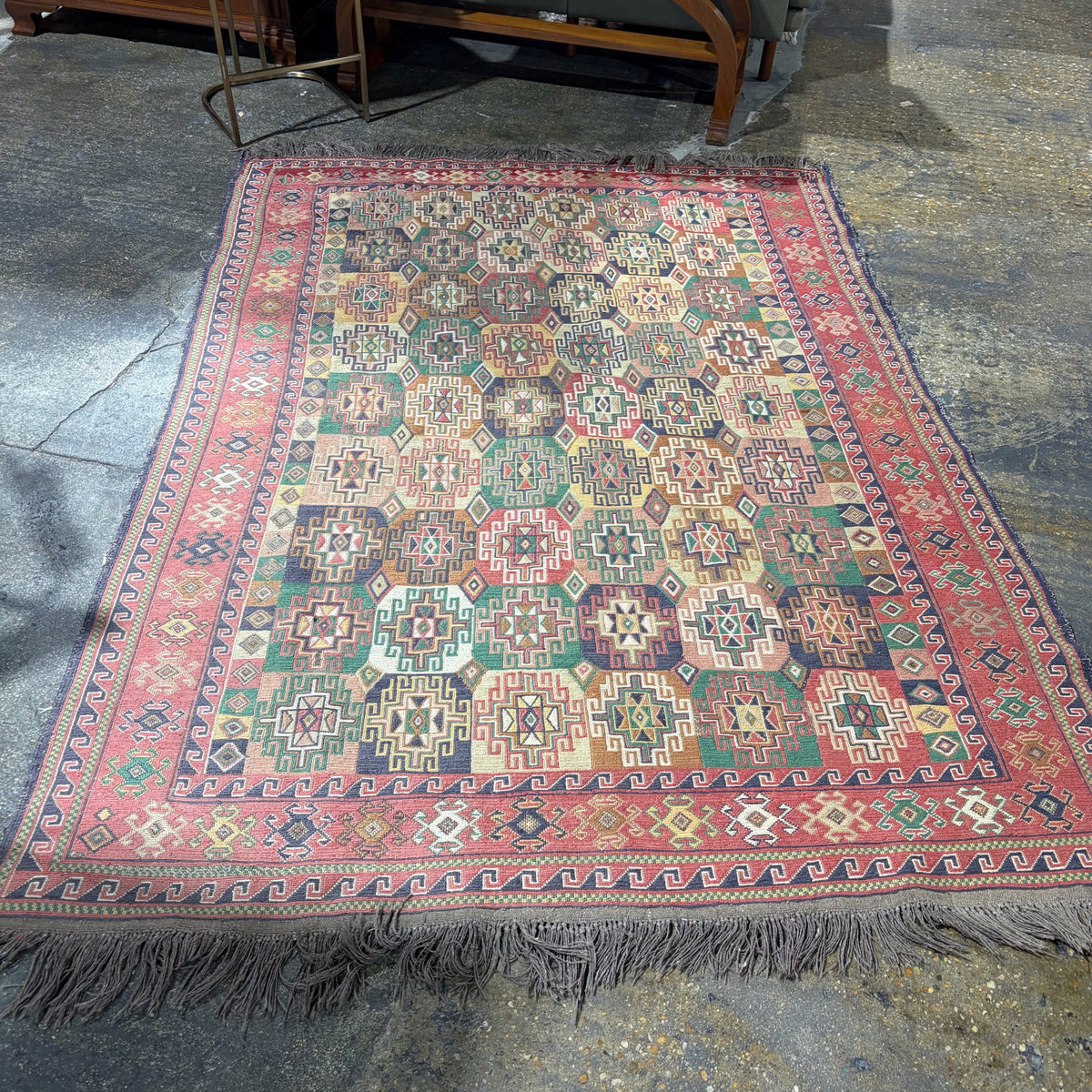 VTG Handwoven Afghan Soumak Wool Rug, 5'7" x 8'