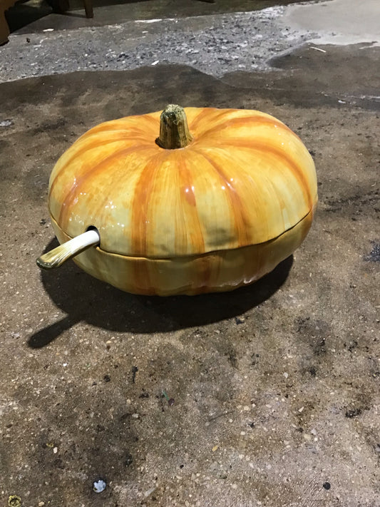 Pumpkin Soup Tureen with Lid and Ladle 12"L x11" W x 9"H