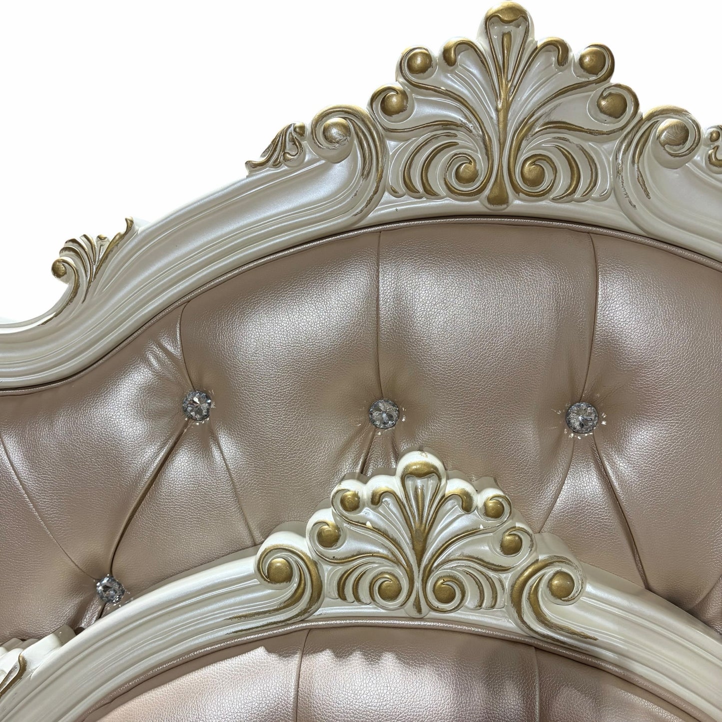 Chantelle King Bed, Rose Gold Faux Leather & Pearl White, 89"W x 84"D x 68"H