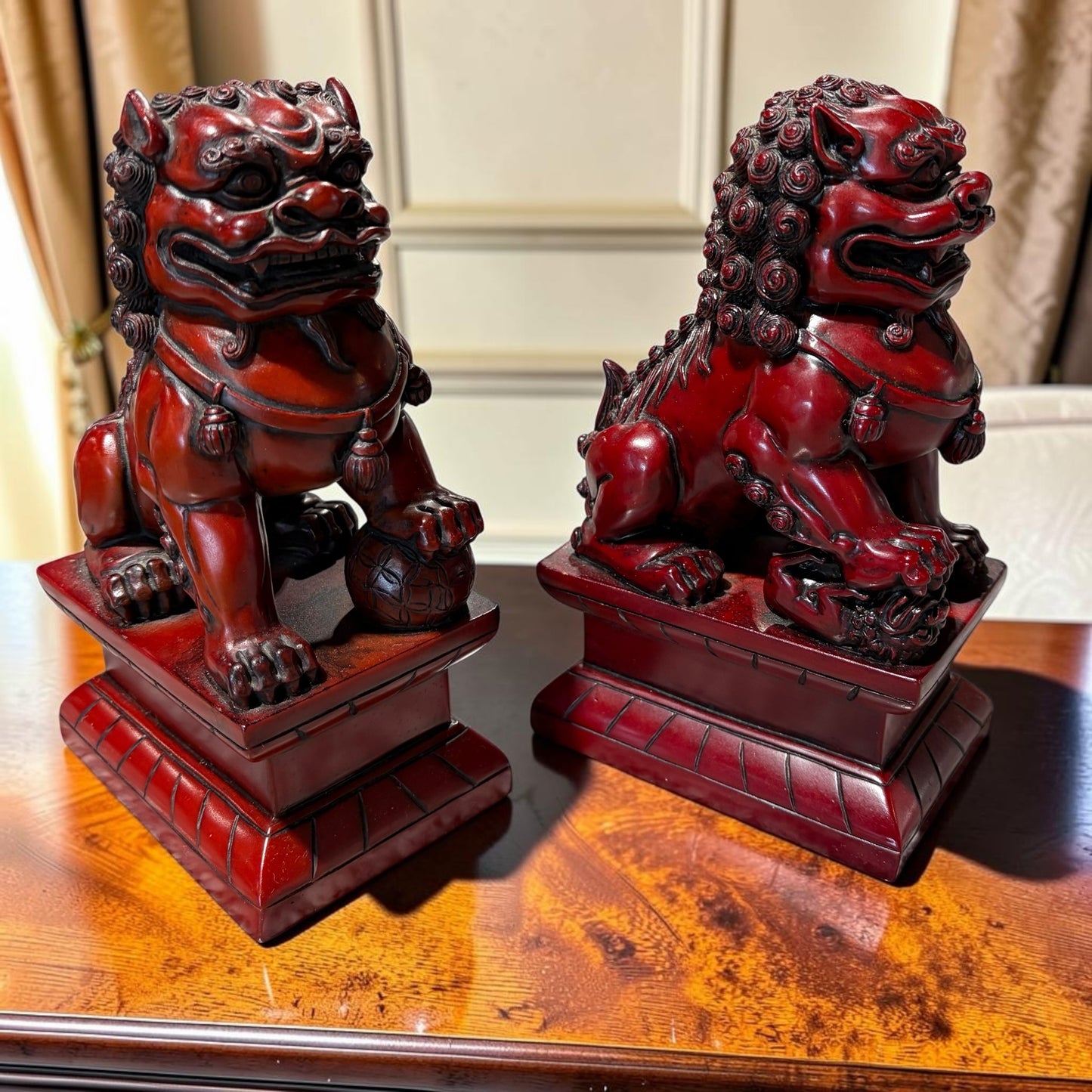 PAIR Red Foo Dogs 4" L x 3" W x 7" H
