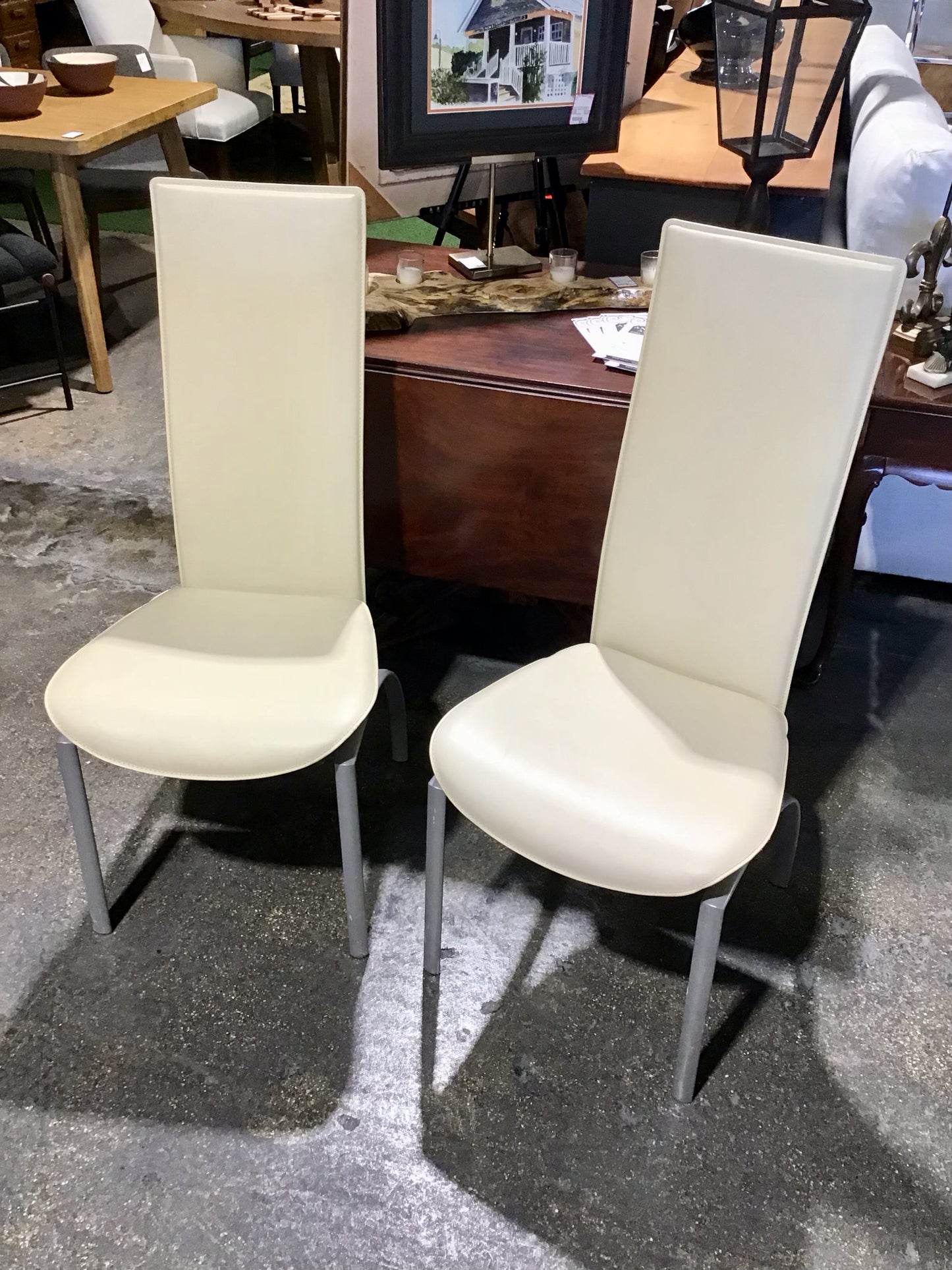 PAIR of White Italian Leather Chairs 18"x21x42"