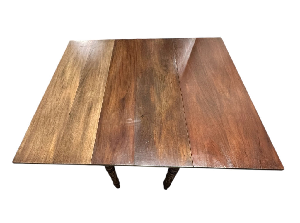 Antique drop leaf table w/carved legs, black walnut?, 50"L x 42"W x 28"H