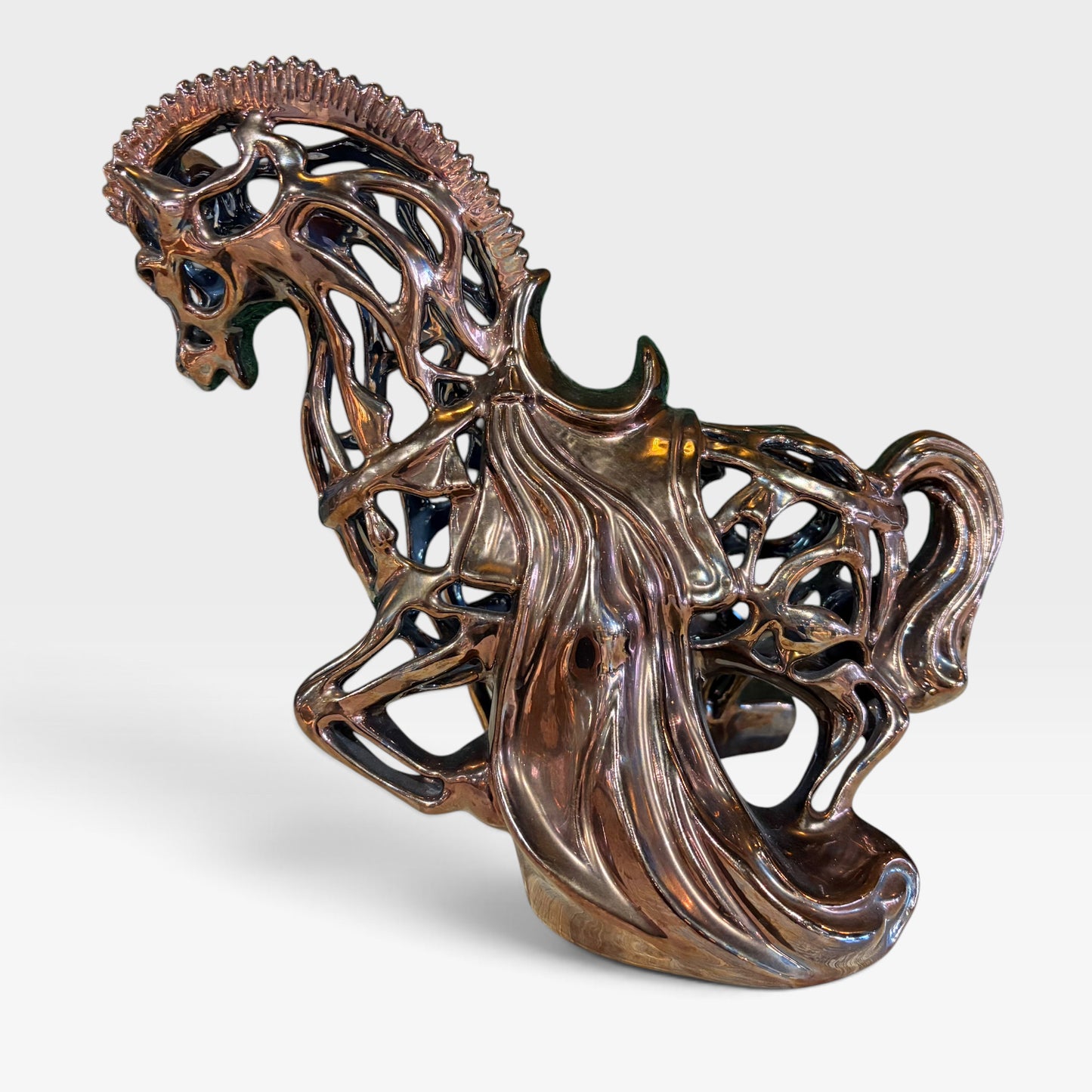 Decorative Open-Work Bronzed Horse Sculpture, 12"L x 11"H x 7.5"W