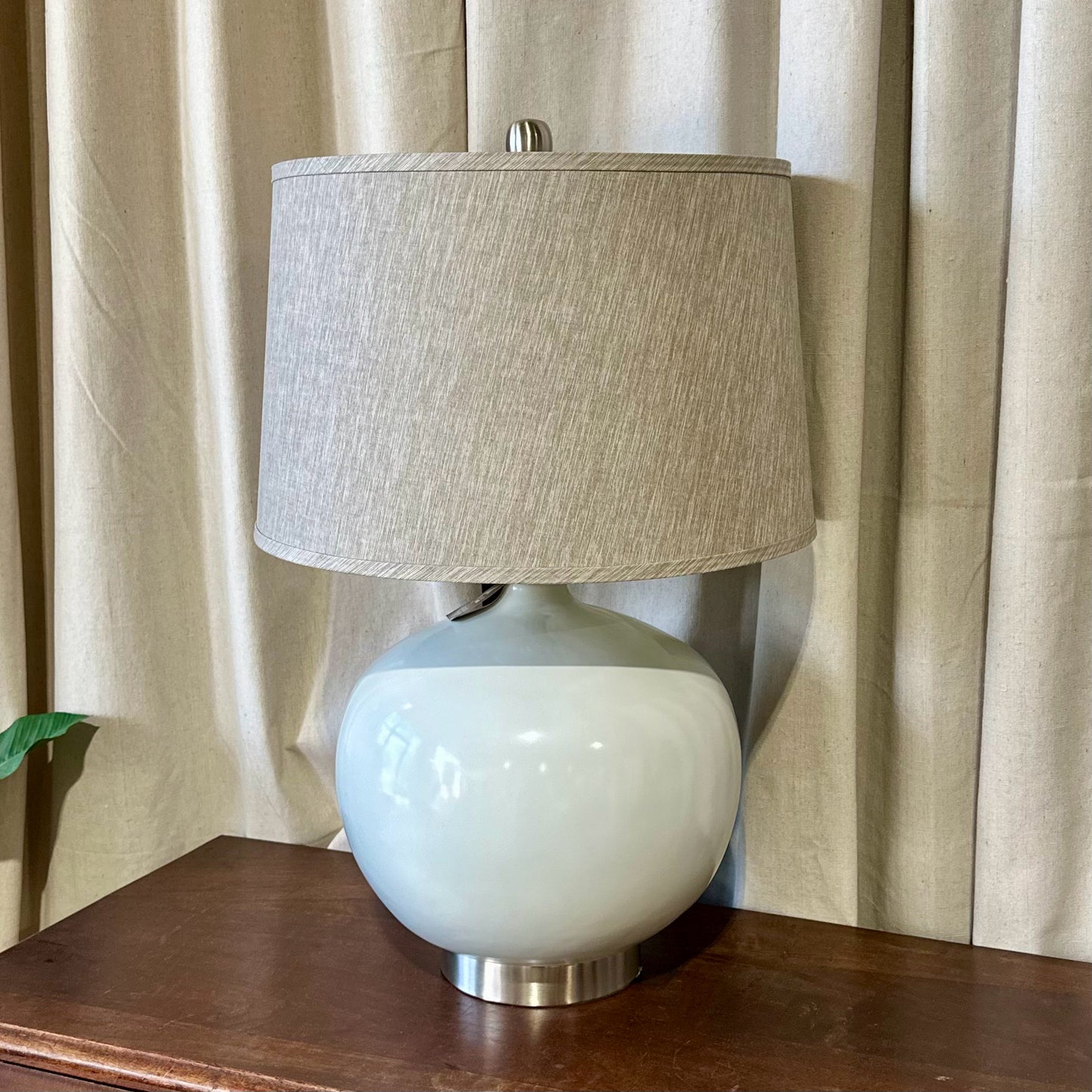 NEW PAIR Round Table Lamps, Light Grey, 19" Dia x 29" H