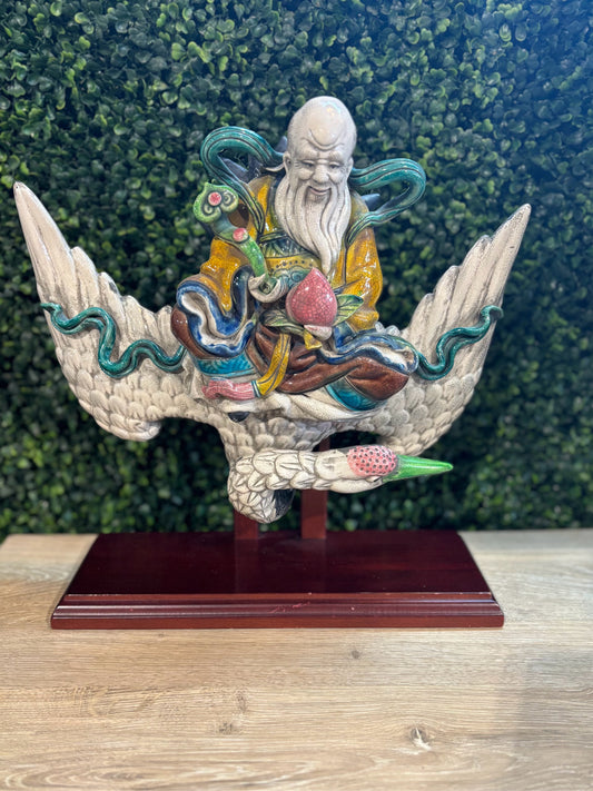 Antique Chinese Roof Charm, Shouxing, God of Longevity, 14" W x 4.5" D x 14" H