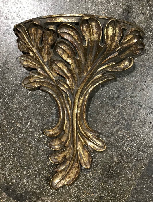 VTG Wood Gold Leaf Wall Sconce, 20.5" L x 6" D x 16.75" W