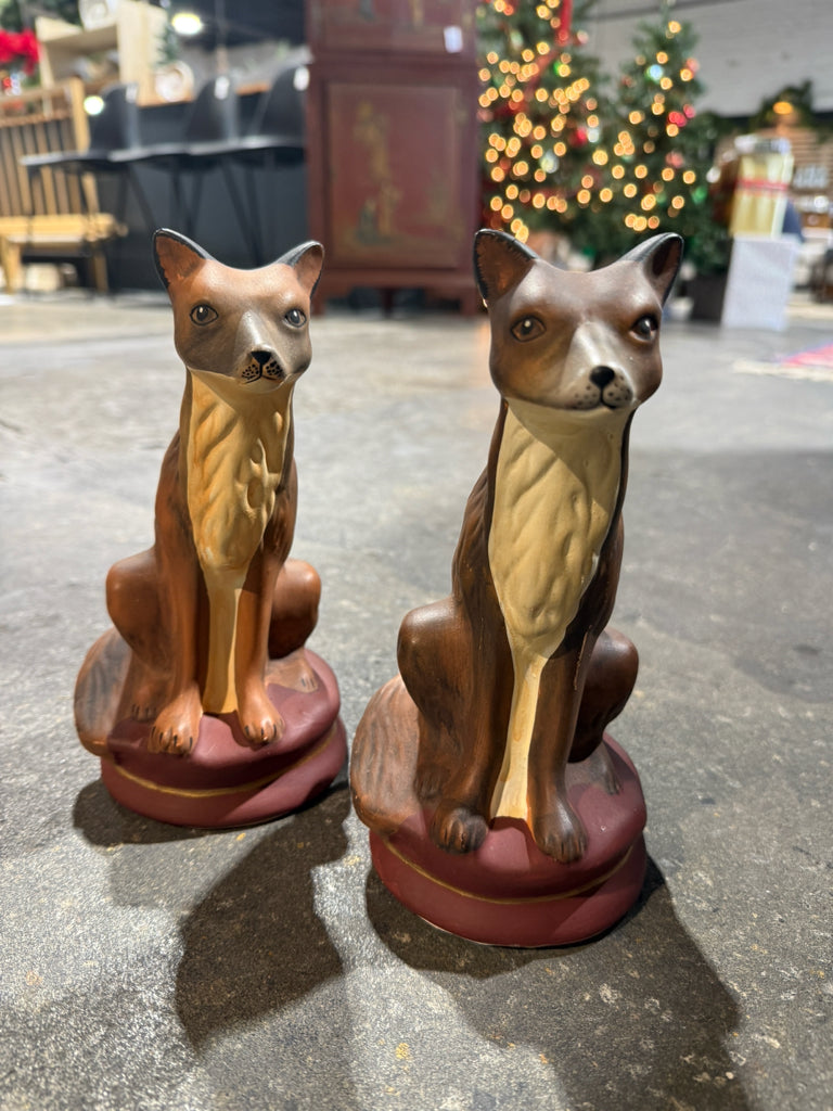 PAIR of ceramic foxes, 8"H x 4"W x 4"D