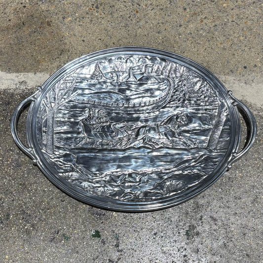 Large Lenox Winter Scene Handled Tray, Cast Aluminum, 24" L x 17" W x 1.5" H