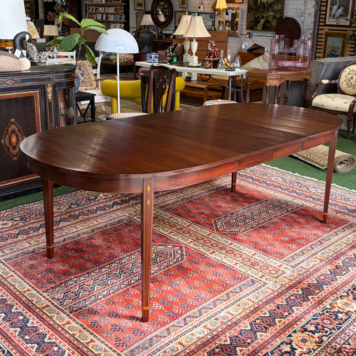 VTG Henkel-Harris Inlaid Mahogany Table w/3 Leaves, 64"-100"W x 42"D x 30"H