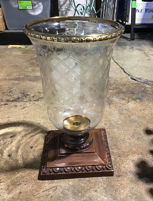 Glass Candleholder With Wood Base 8" L x 8" W x 16" H
