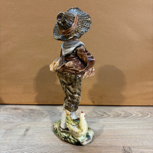 AS IS VTG Sutton's Creation Japan Child w/Chicken Figurine, 8"H x 3"W