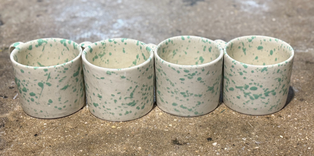 NEW Splatterware mugs, green, SET of 4