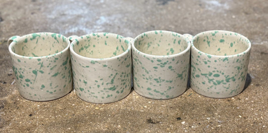 NEW Splatterware mugs, green, SET of 4