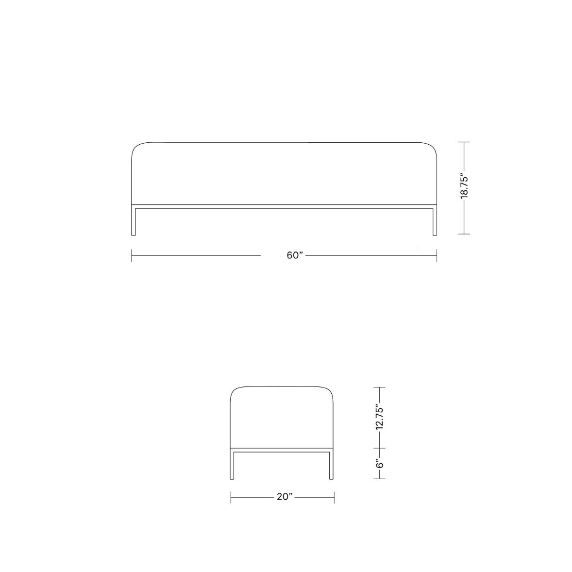 Miller Bench, Green Performance Velvet & Matte Brass, 60" L x 20" W x 18.75" H