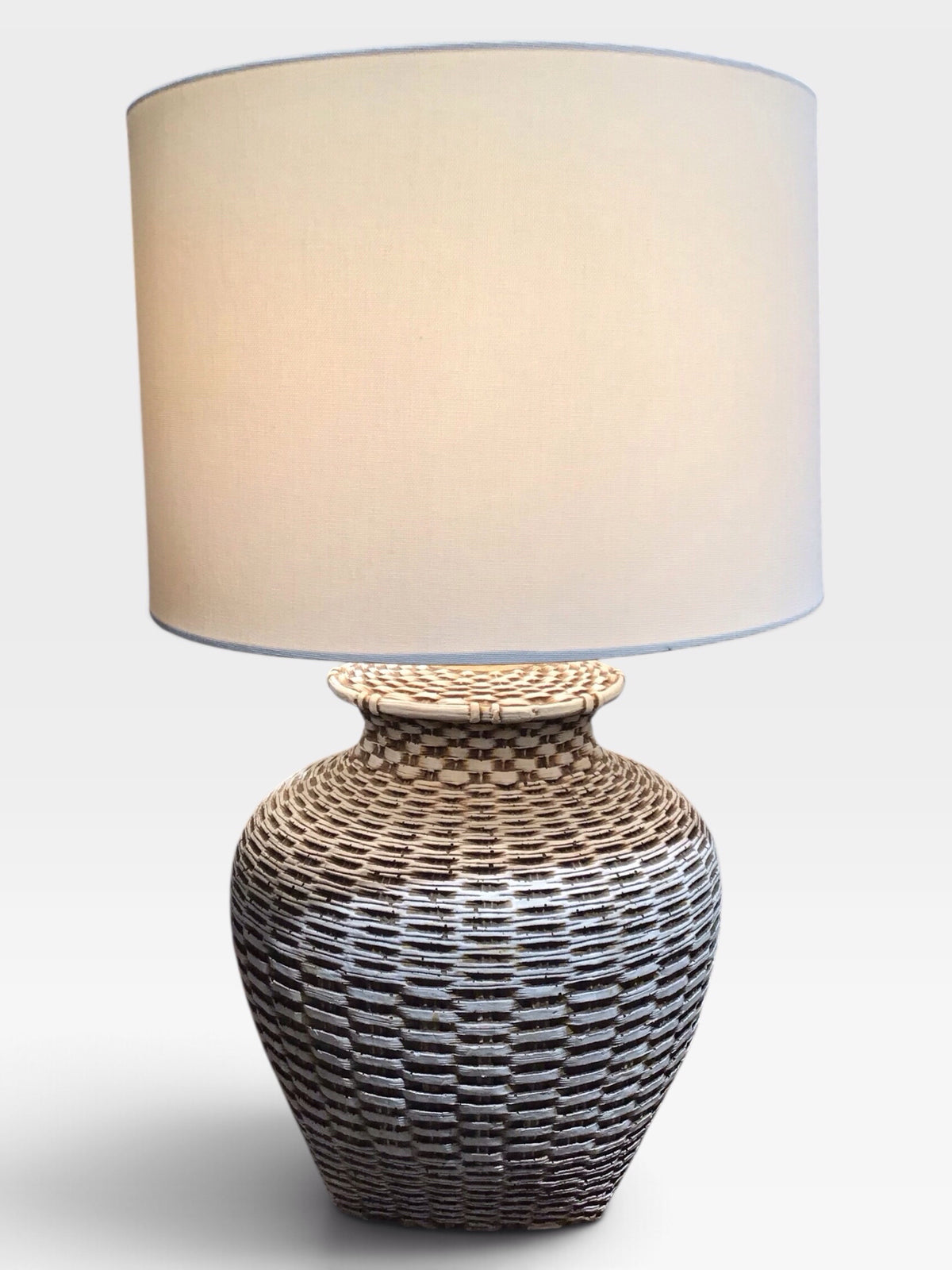 Woven Rattan/Wicker Style Lamp, 14"W x 14"D x 25"H