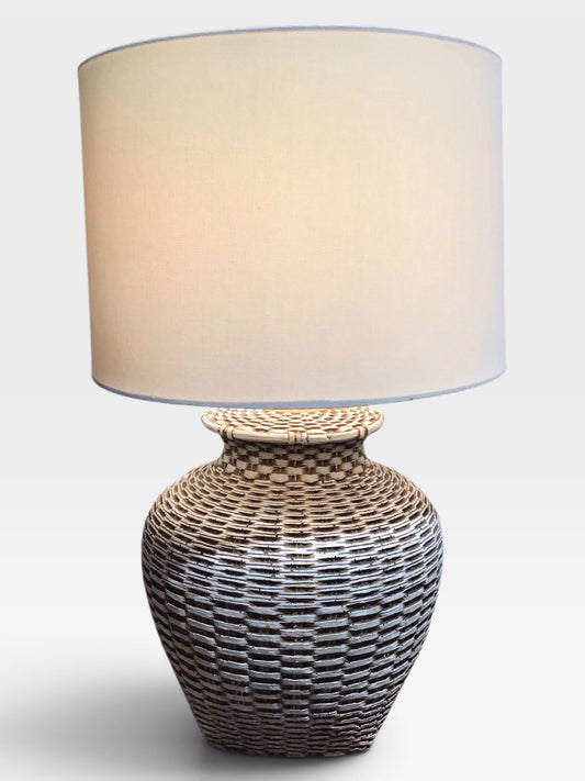 Woven Rattan/Wicker Style Lamp, 14"W x 14"D x 25"H