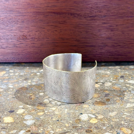 Silverplate over brass wide botanical cuff