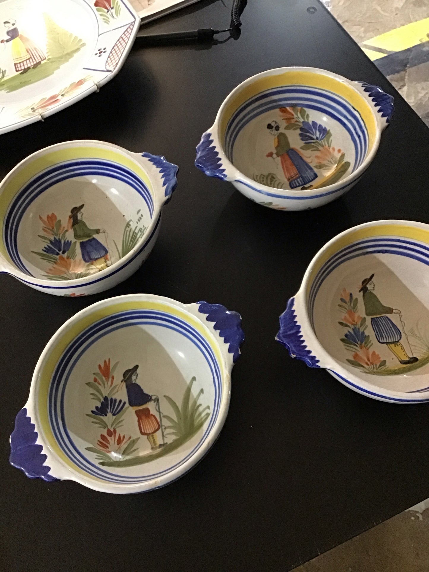 antique Set of 7 Quimper French country soup crocks 7.5"