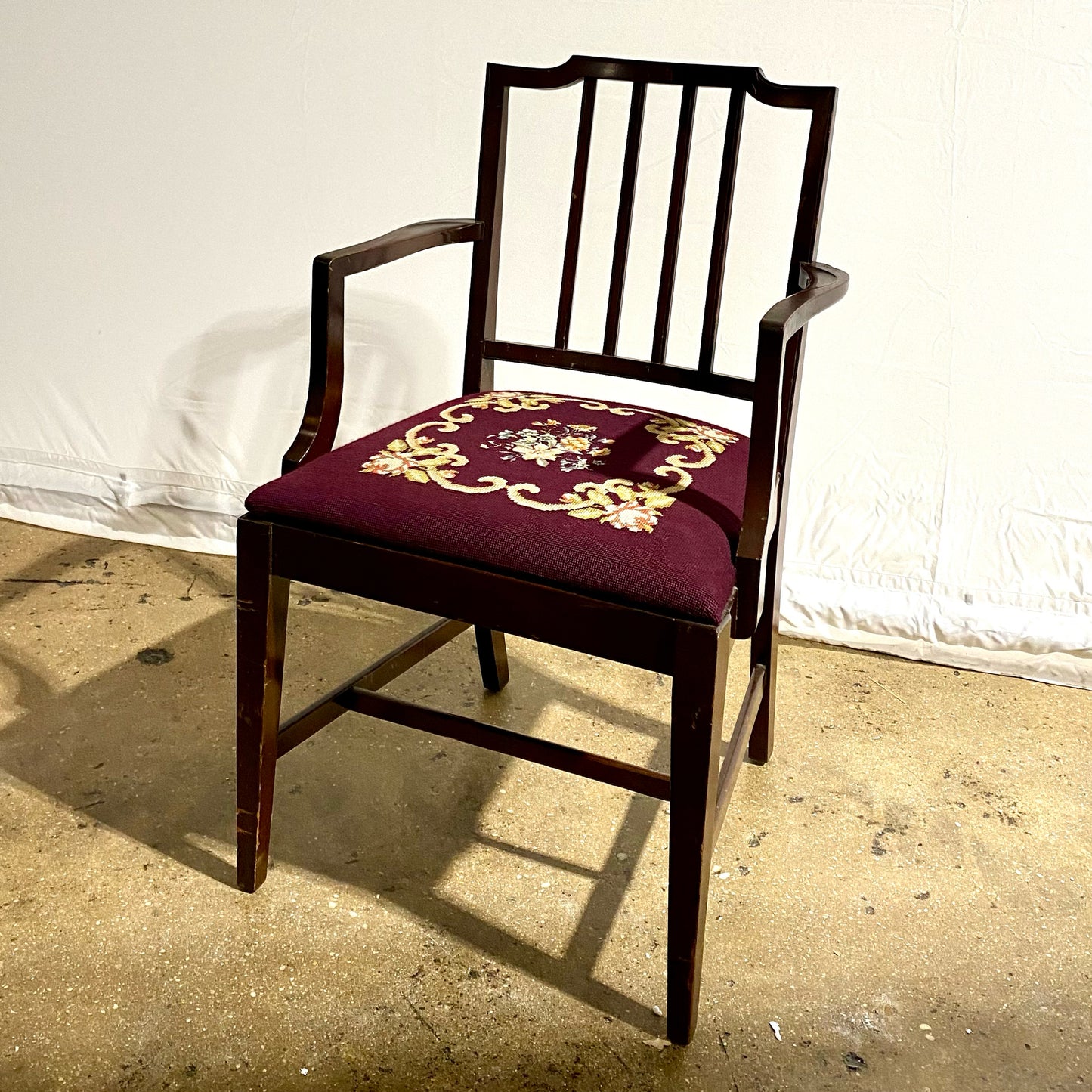 Armchair with Needlepoint Seat 21" x 22" D x 36" H