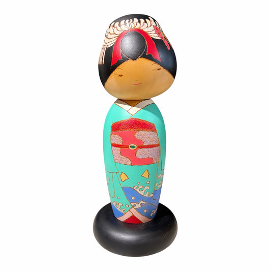 VTG Japanese Kokeshi  Green Doll