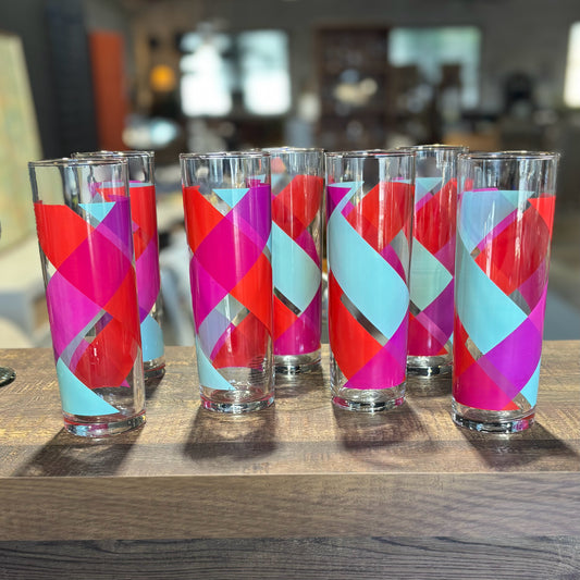 SET MCM Highball Glasses, 6+1, 2.5" D x 7" H