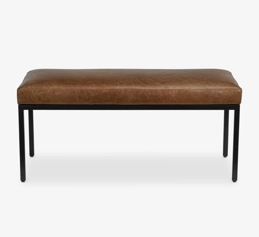 NEW Lawton upholstered bench, saddle leather, 42'W x 18"D x 18"H