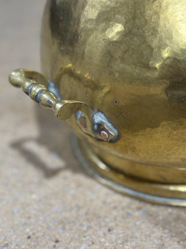 Antique brass & copper coal scuttle, handhammered, 15"L x 11"W x 13"H