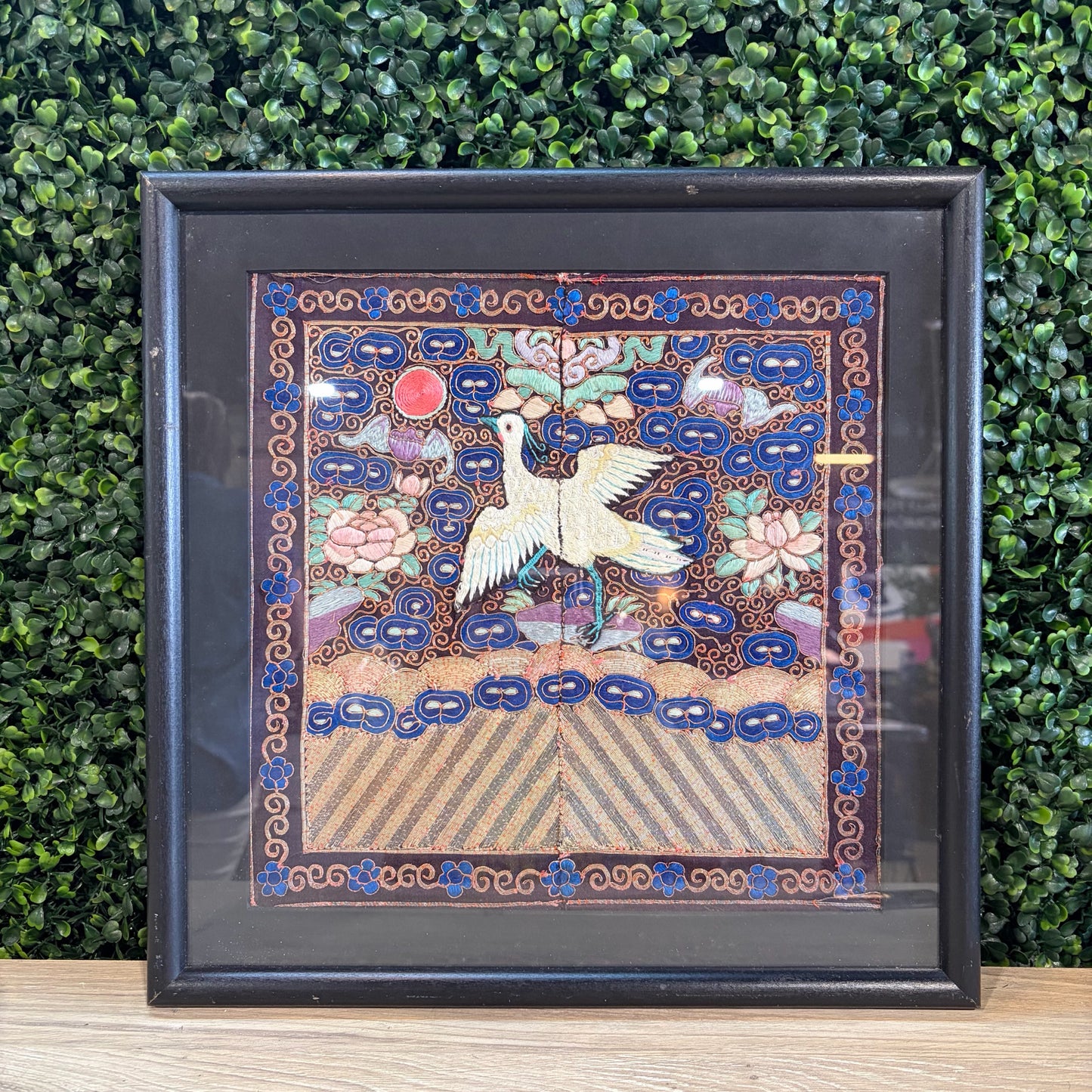 Framed Chinese Mandarian Square - Silver Phoenix 14"sq