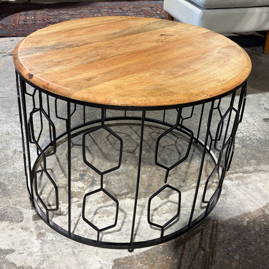 Round Coffee Table W/ Natural Wood Top, 27.5"Dia x 19"H