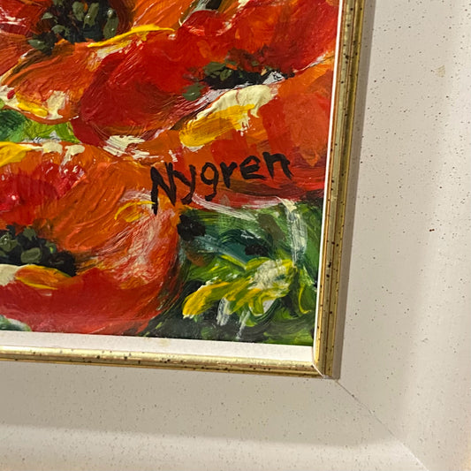 Red Poppies on Canvas, Signed Nygren, 21.75" W x 26"H x 1.25"D