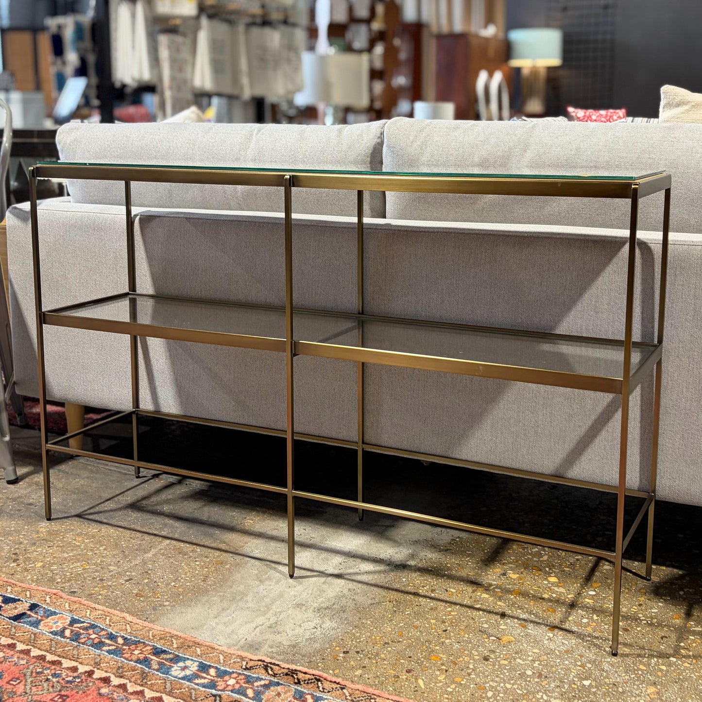 Brass & Glass/Mirror Two Tier Console/Sofa Table, 30"H x 48"W x 11"D