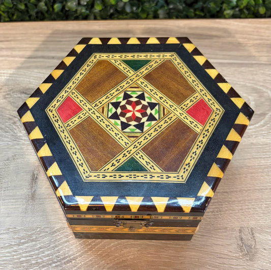 VTG Marquetry Wooden Inlay Music Box, 5.25" x 3"H