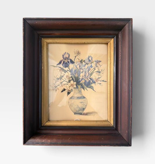 ATQ floral print w/beautiful frame, signed L. Hart, 11.5"W x 13.75"L x 3"H