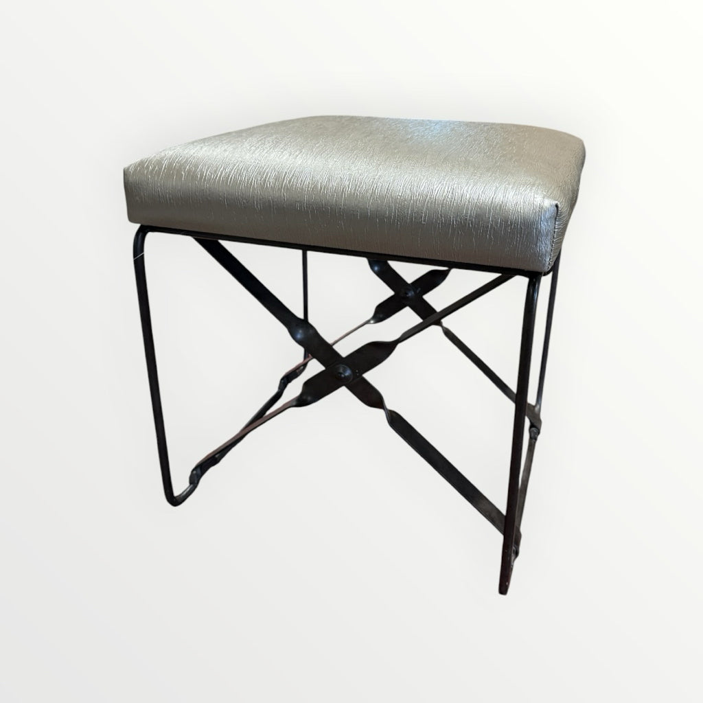 Palacek Ottoman, pewter textured leather, wrought iron, 18"W x 18"D x 19"H