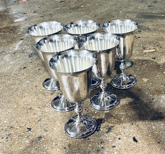 (6) Wm Adams silverplate wine glasses, Italy, "P" monogram