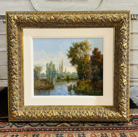 Maxwell Parsons landscape, oil on canvas, ornate frame, 23"W x 21"H x 2"D