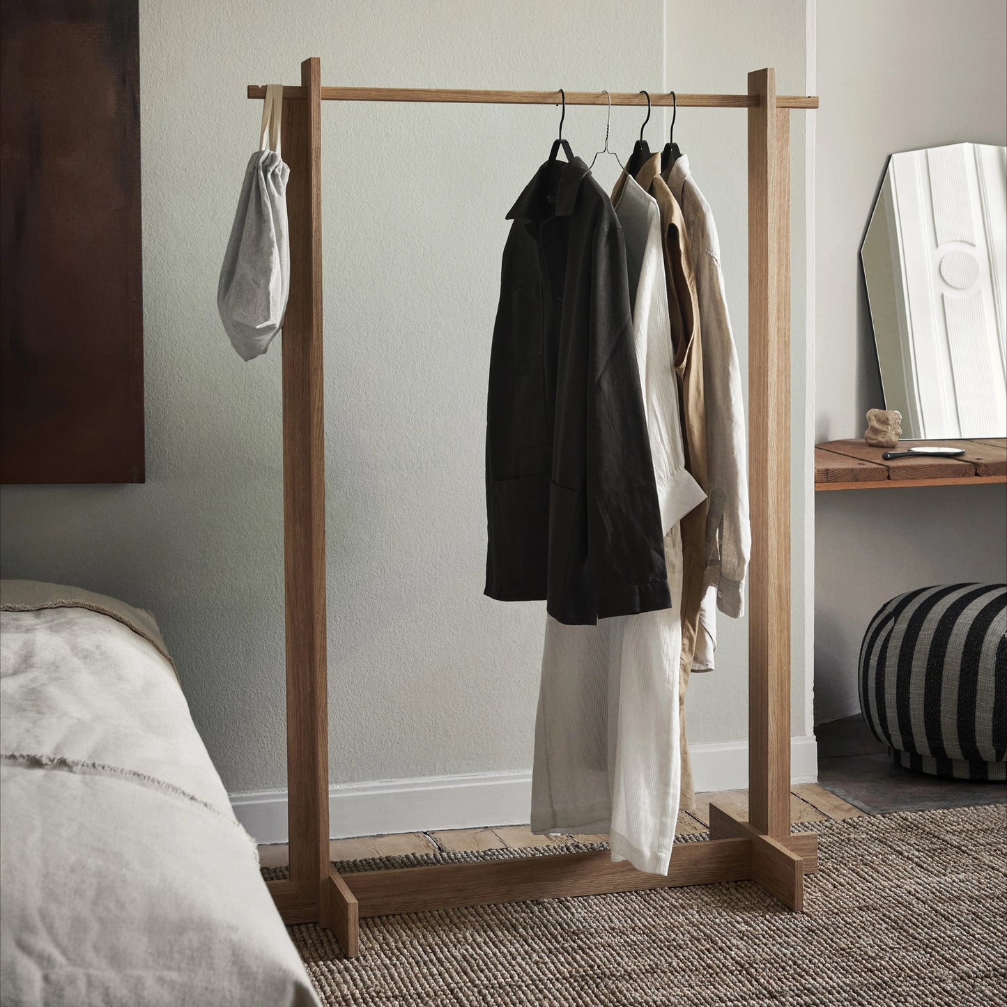 Ferm Living Bridge Clothes Rack, Oiled Oak, 41.3" W x 15.75" D x 59.1" H