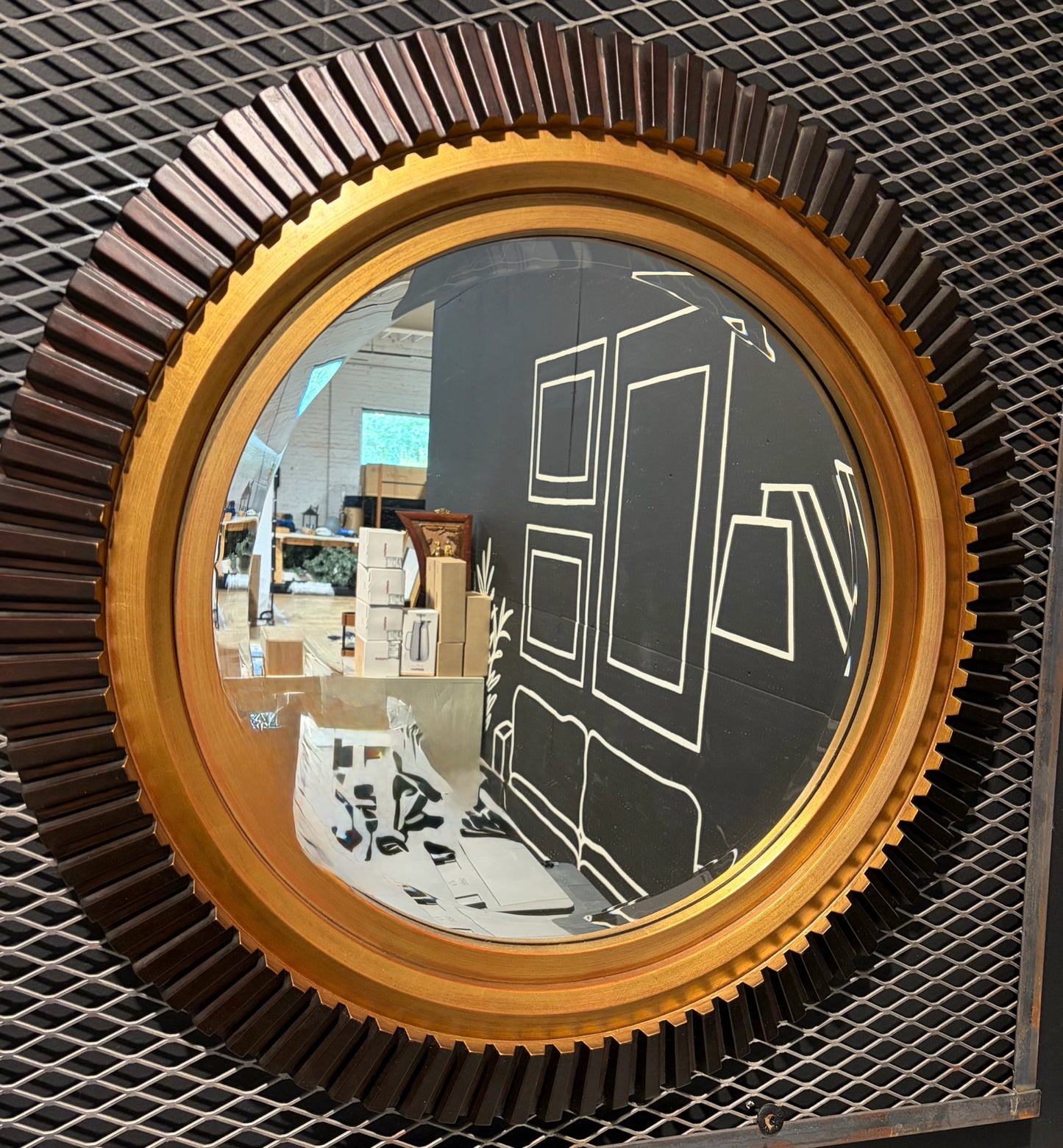 Round Fluted Gear Wall Mirror, 32"Dia x 2"D
