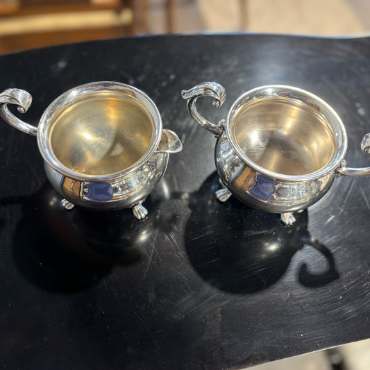 Bristol Silver by Poole Cream & Sugar Set 4.5" H x 7.5" W