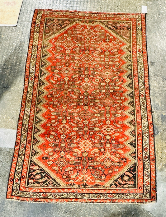 Antique Handwoven Malayer rug, Iran,orange/brown 4' x 6'7",
